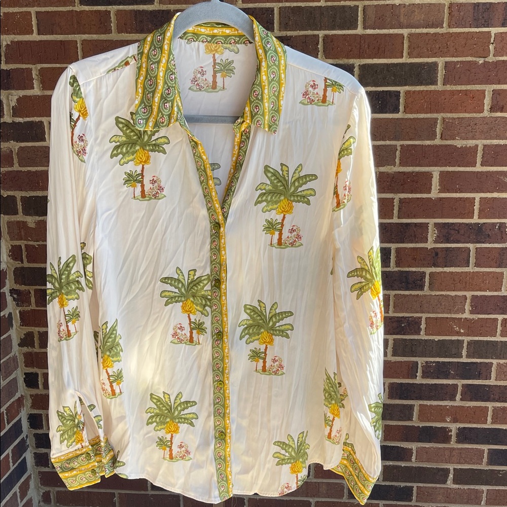 Tropical Print Sheer Blouse